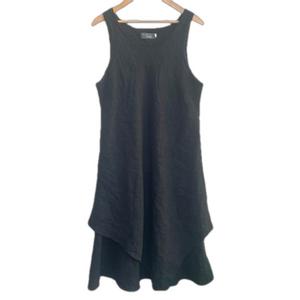 Willow Women's Black Linen Layered Lagenlook Midi Dress Size XL